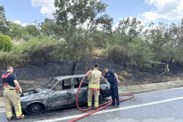Otomobilde çıkan yangın yol kenarındaki ağaçlara s...